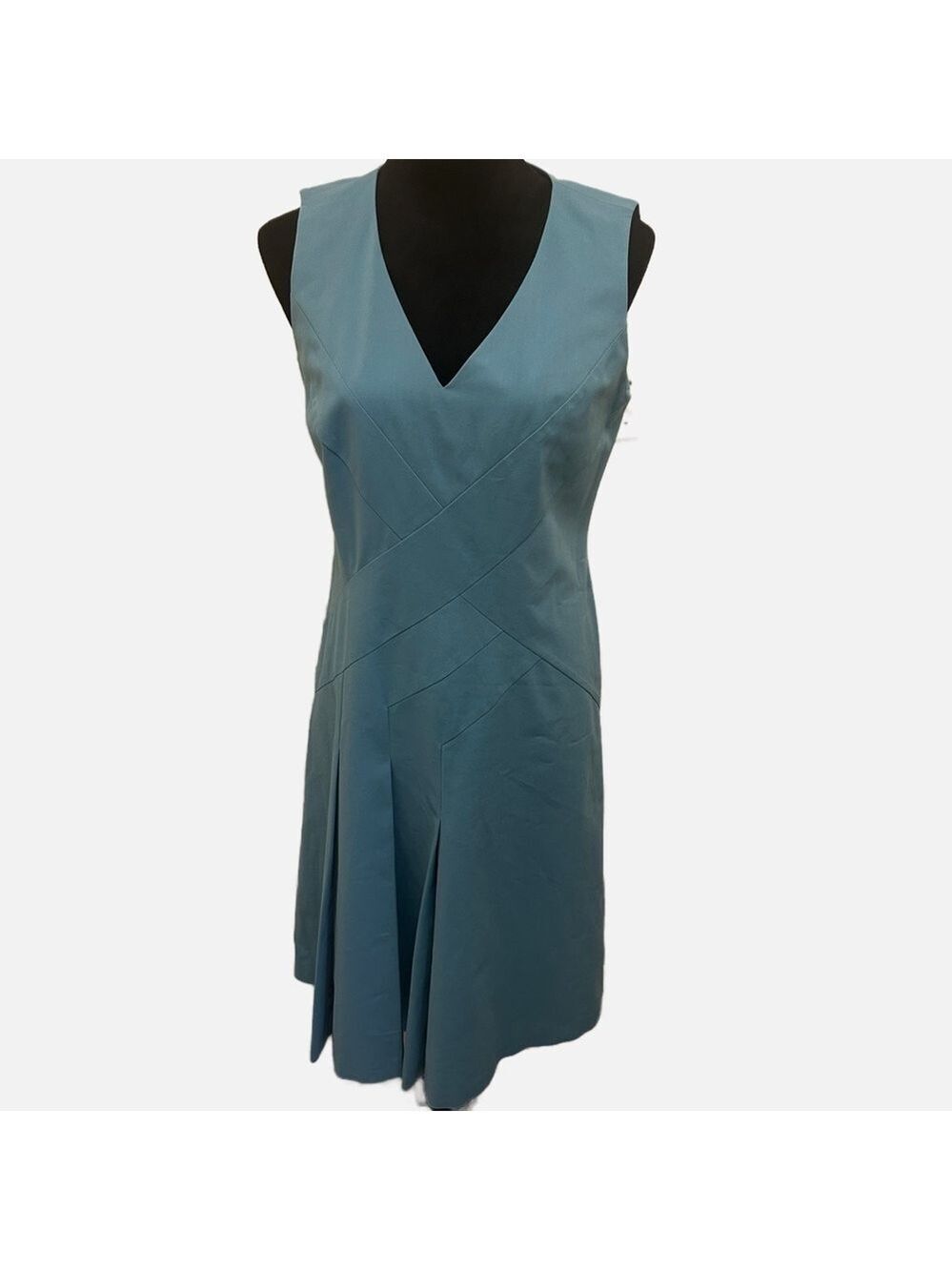 Lafayette 148 Women’s Cotton Blend Midi Dress Periwinkle Blue Pleated Coquette
